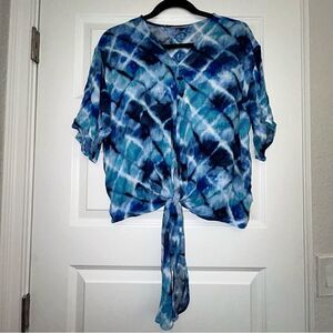 Hailey Lyn Tie Dye Tie Front Short Sleeve Top